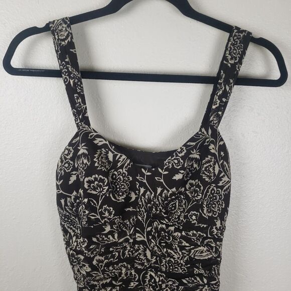 Women's Ann Taylor Brown Chiffon Floral Ruched Business Casual Attire Size 02 - Picture 3 of 11